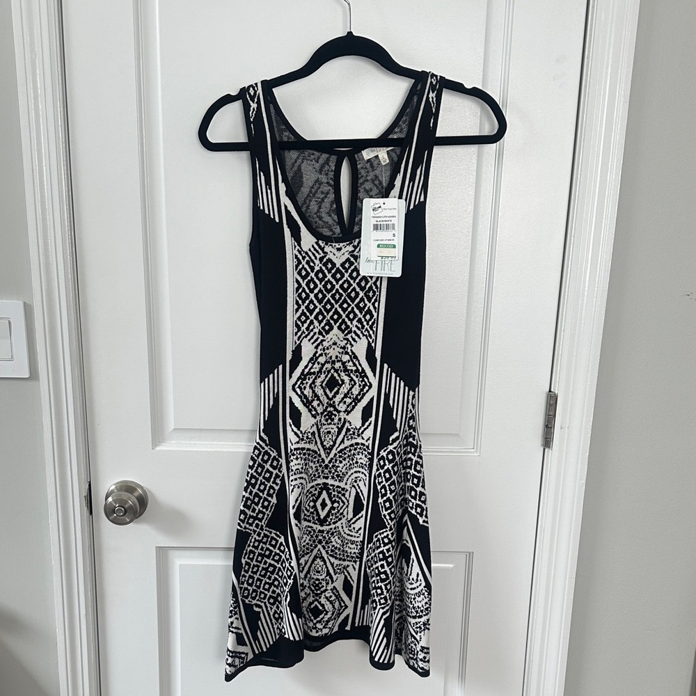 love, Fire Black and White Geometric Mini Dress